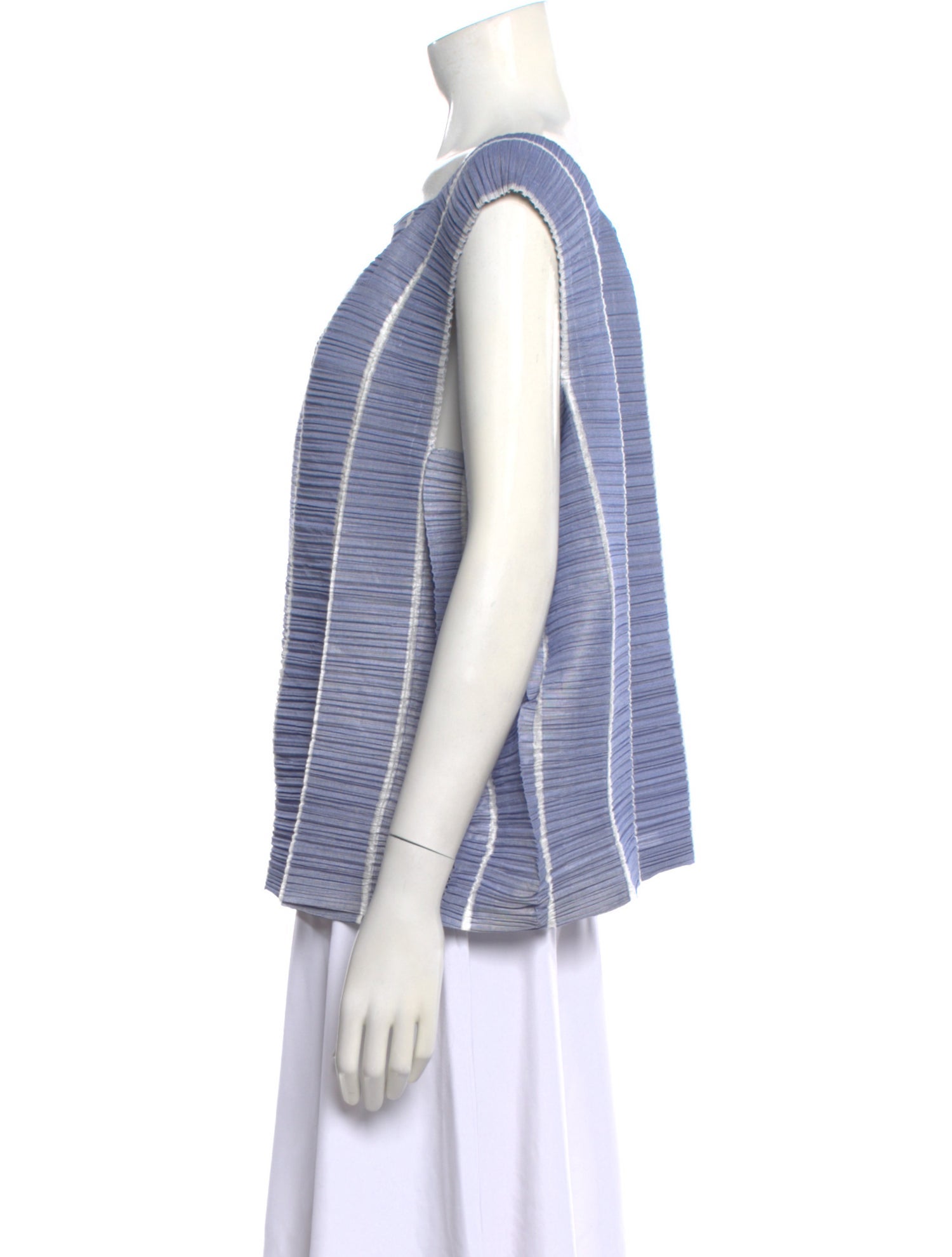 Pleats Please Issey Miyake Striped Square Neckline Top