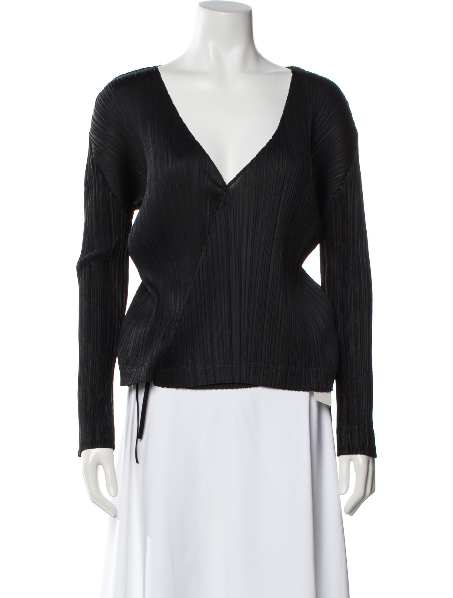 Pleats Please Issey Miyake V-Neck Long Sleeve Top