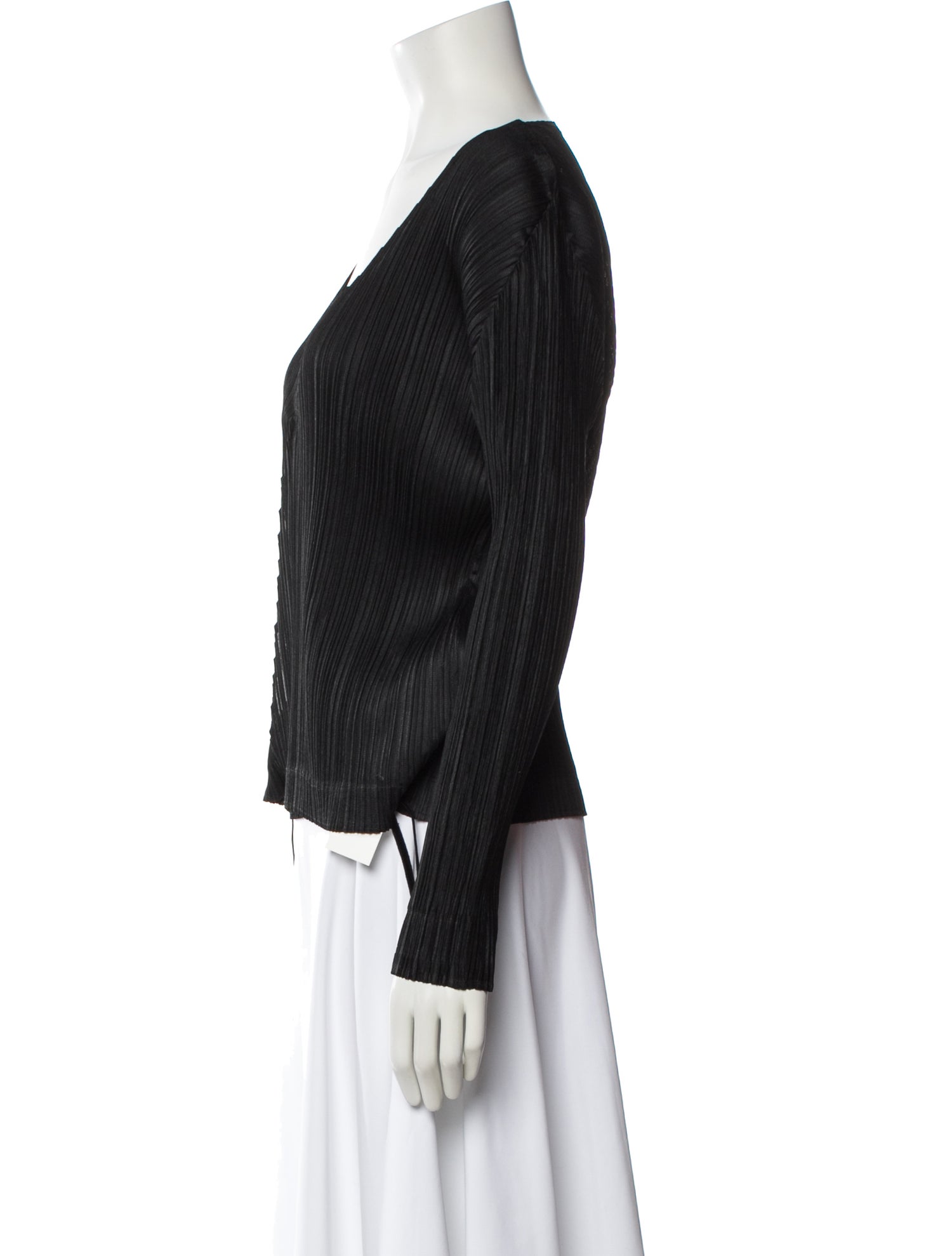 Pleats Please Issey Miyake V-Neck Long Sleeve Top