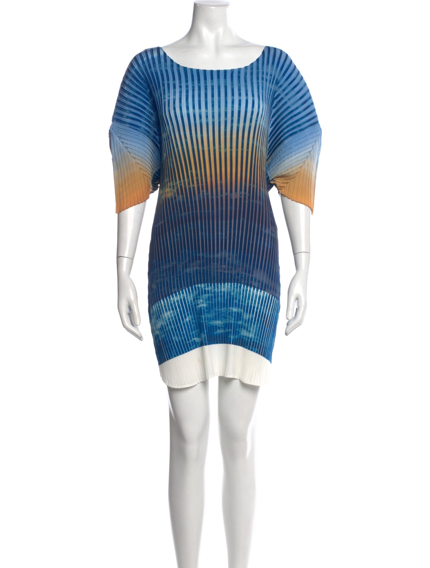 Pleats Please Issey Miyake Striped Mini Dress