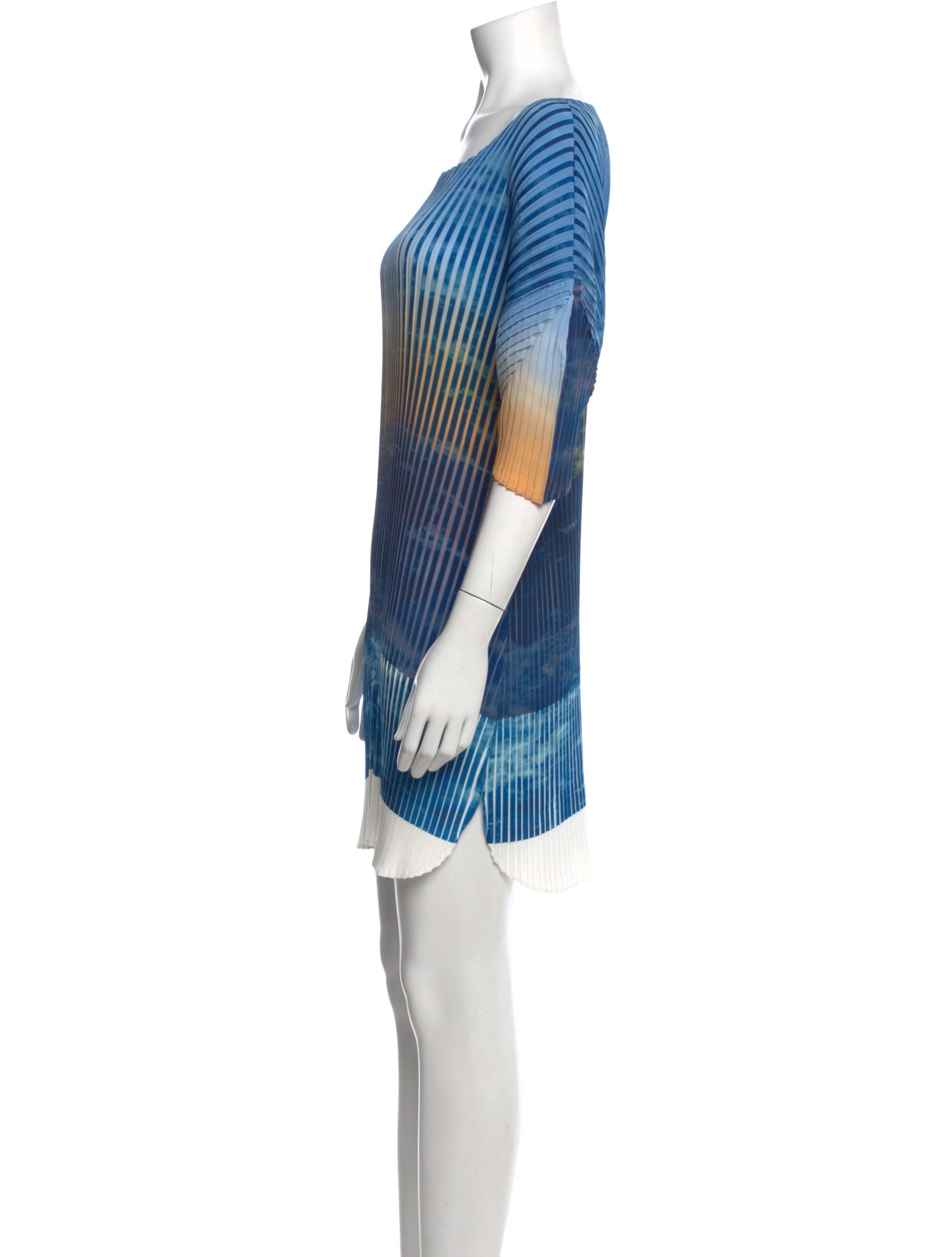 Pleats Please Issey Miyake Striped Mini Dress