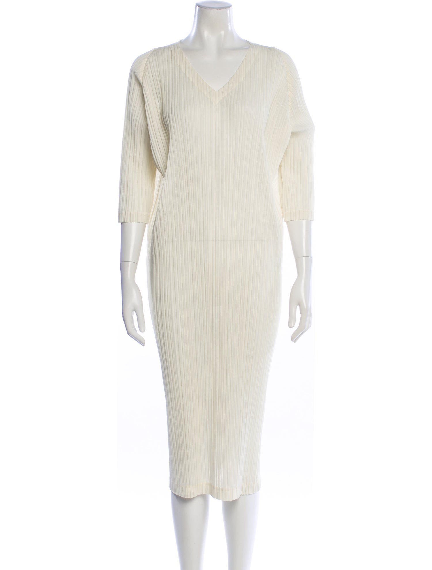 Pleats Please Issey Miyake V-Neck Midi Length Dress