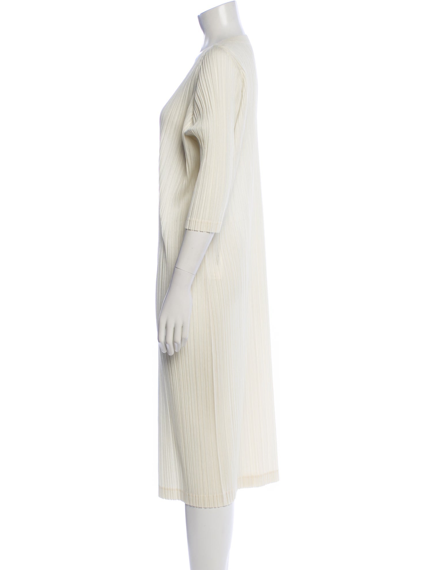 Pleats Please Issey Miyake V-Neck Midi Length Dress