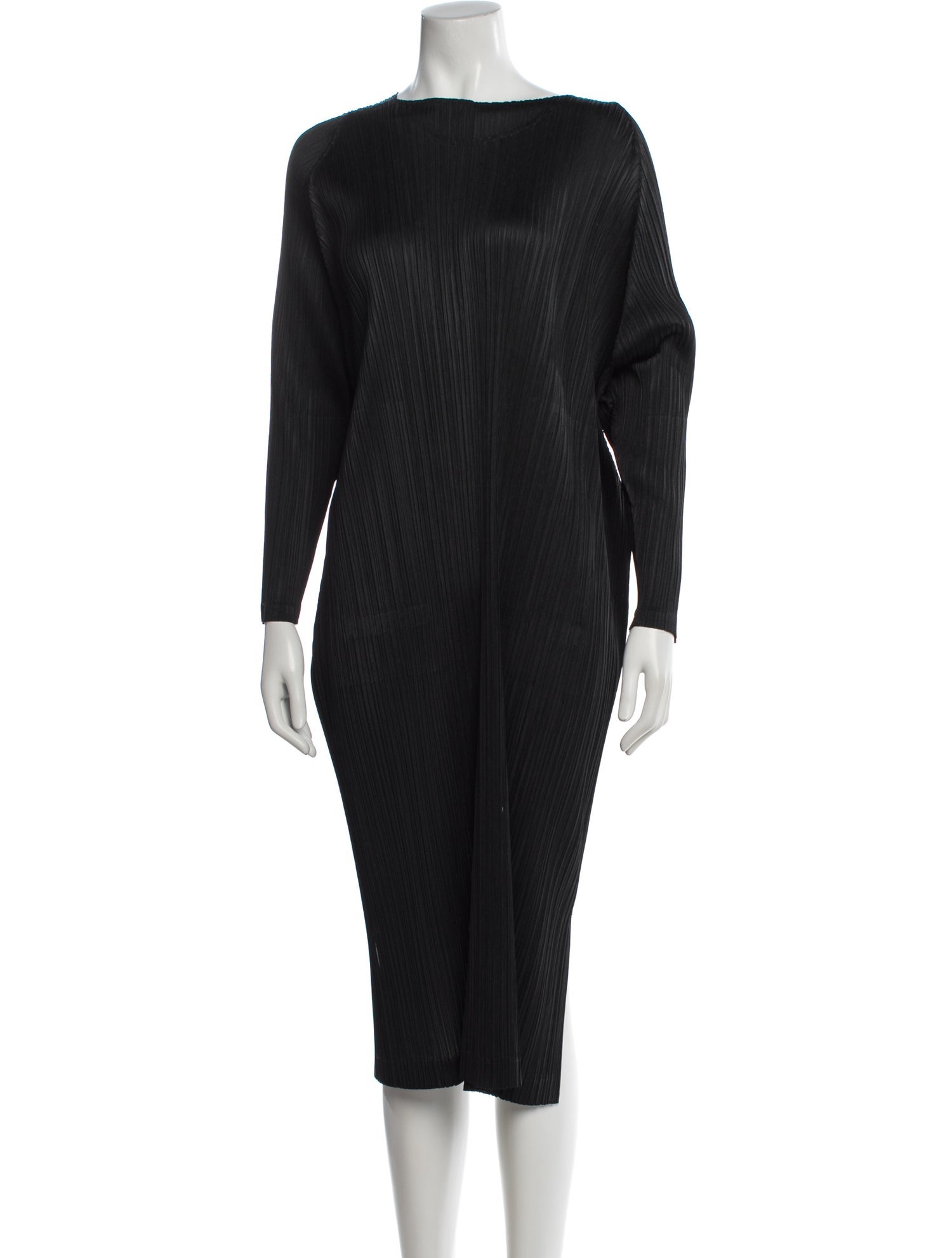 Pleats Please Issey Miyake Bateau Neckline Midi Length Dress