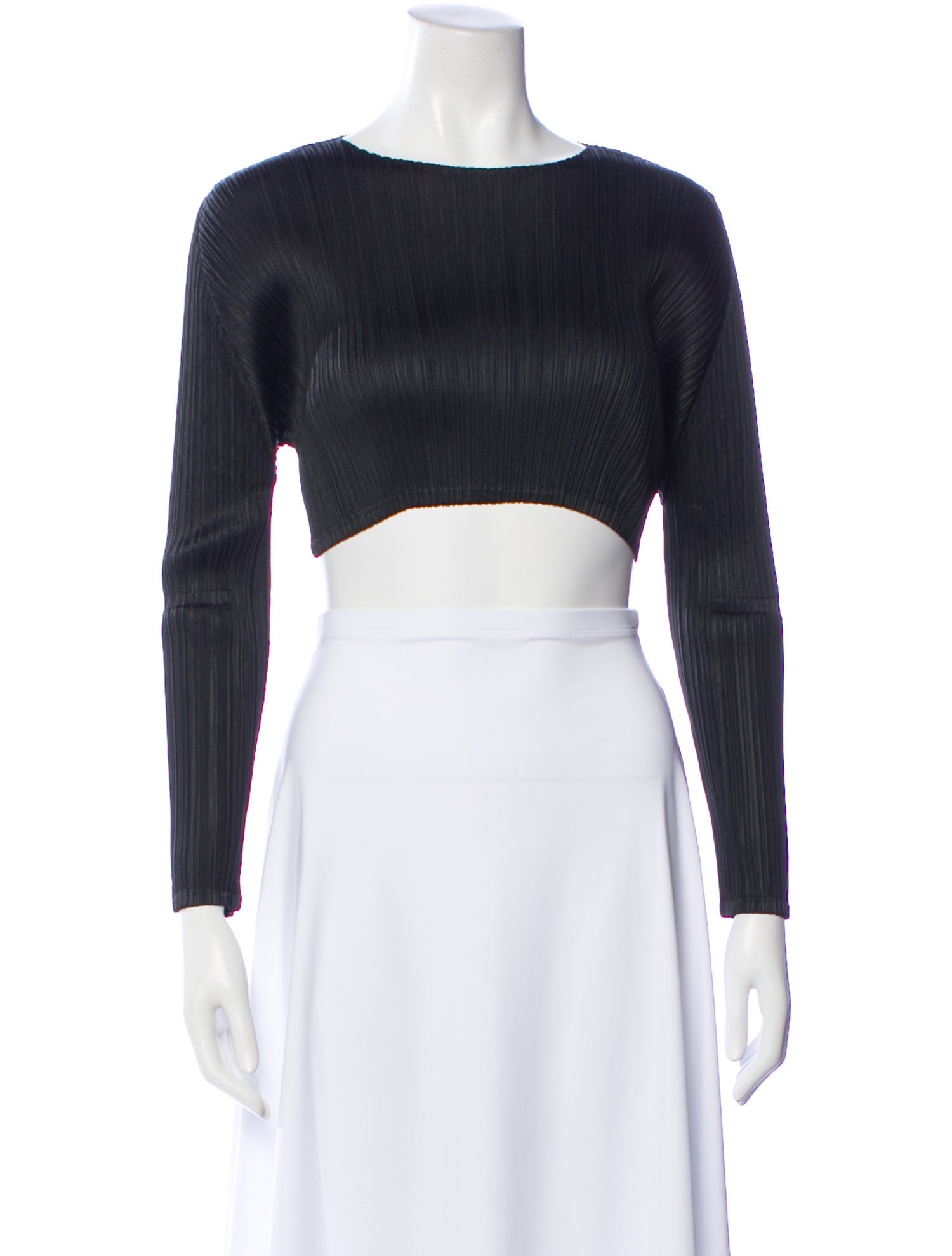 Pleats Please Issey Miyake Crew Neck Long Sleeve Crop Top