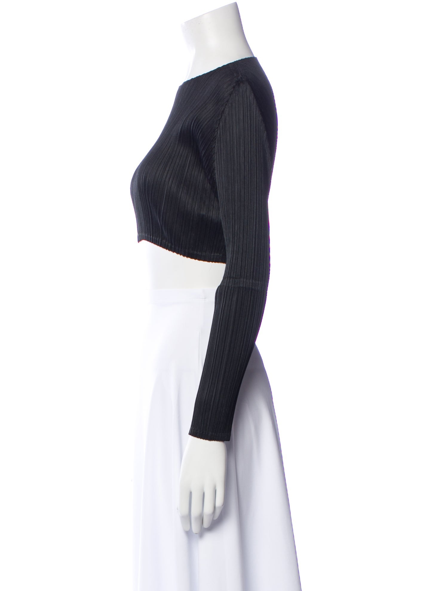 Pleats Please Issey Miyake Crew Neck Long Sleeve Crop Top
