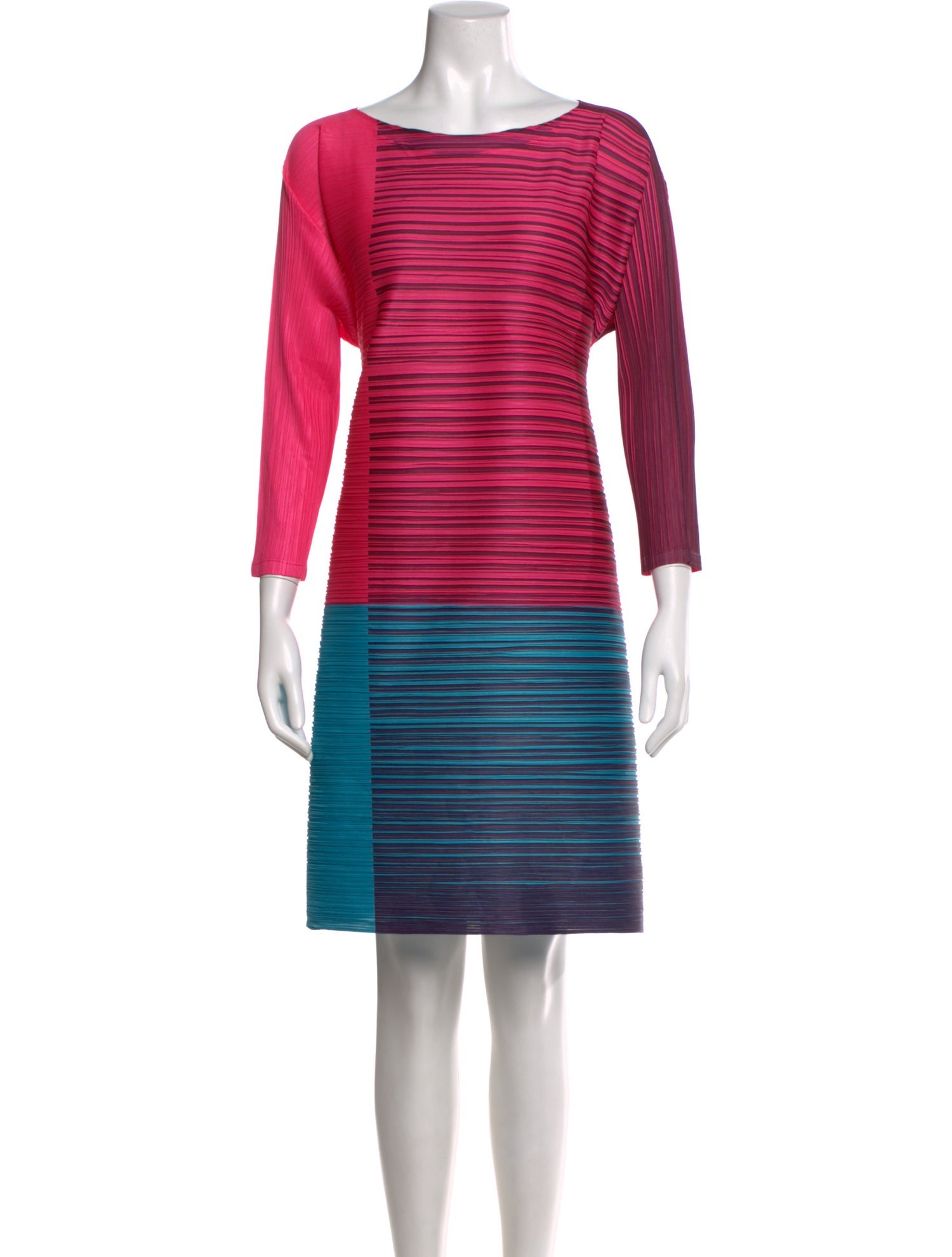 Pleats Please Issey Miyake Striped Mini Dress