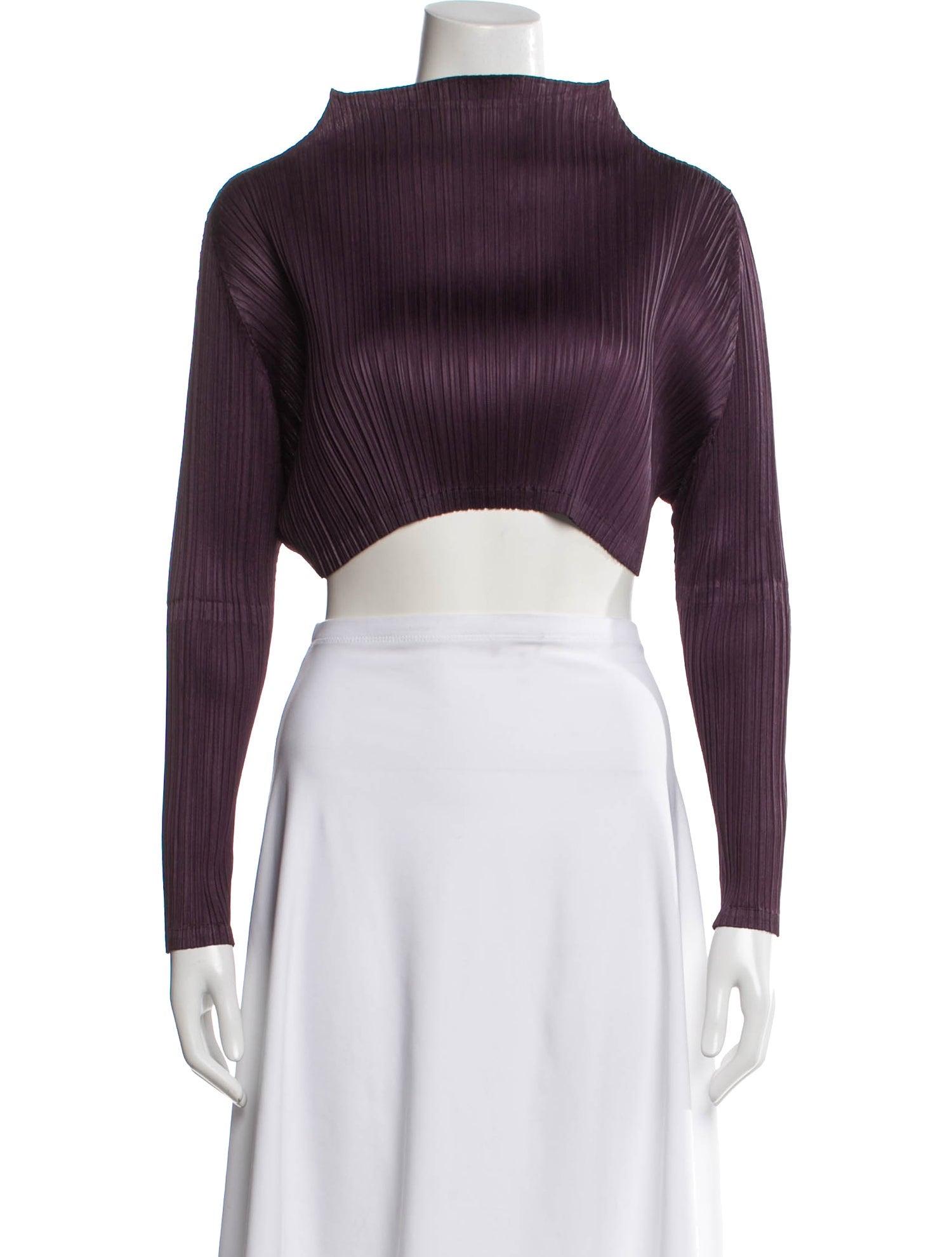 Pleats Please Issey Miyake Mock Neck Long Sleeve Crop Top