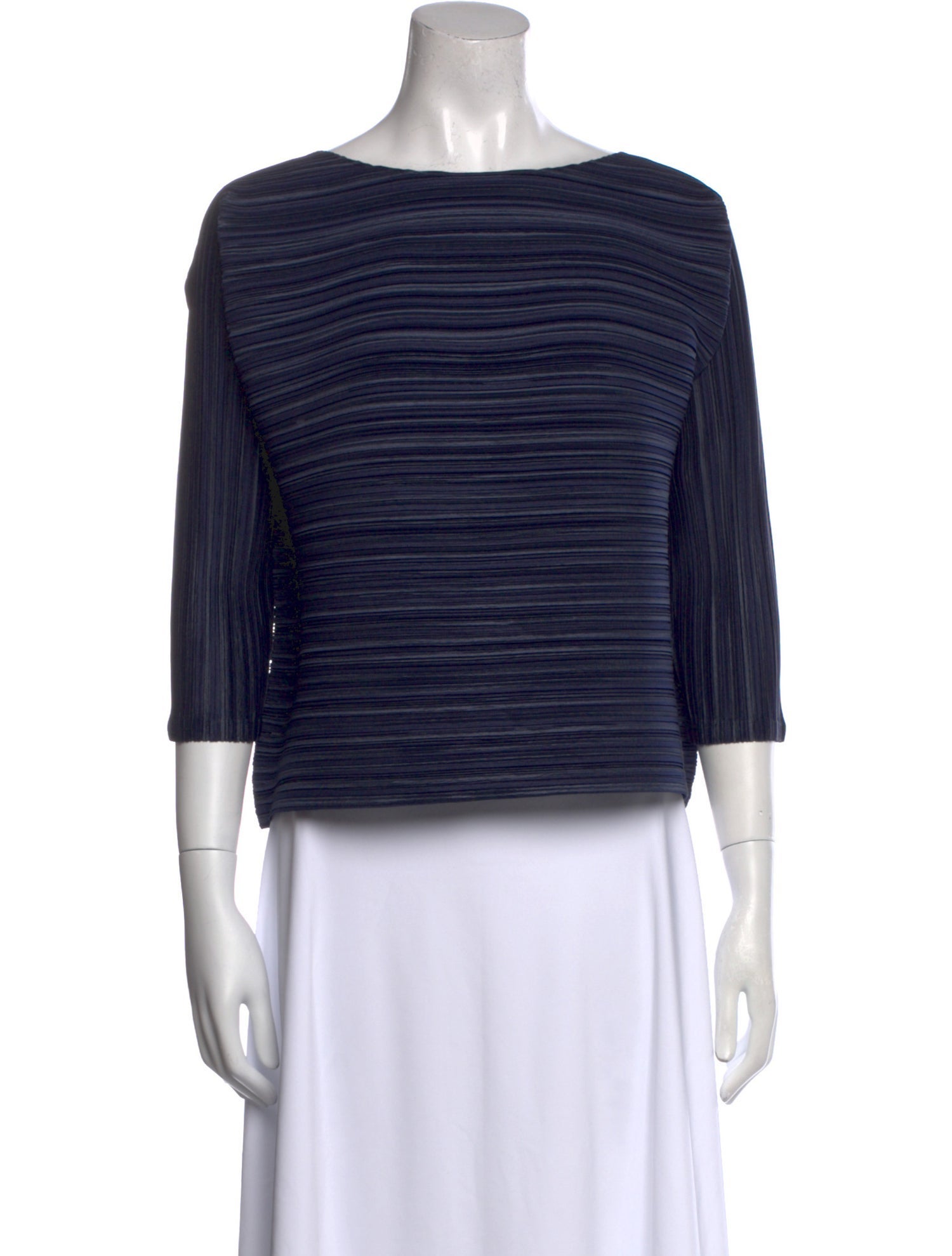 Pleats Please Issey Miyake Striped Bateau Neckline Top