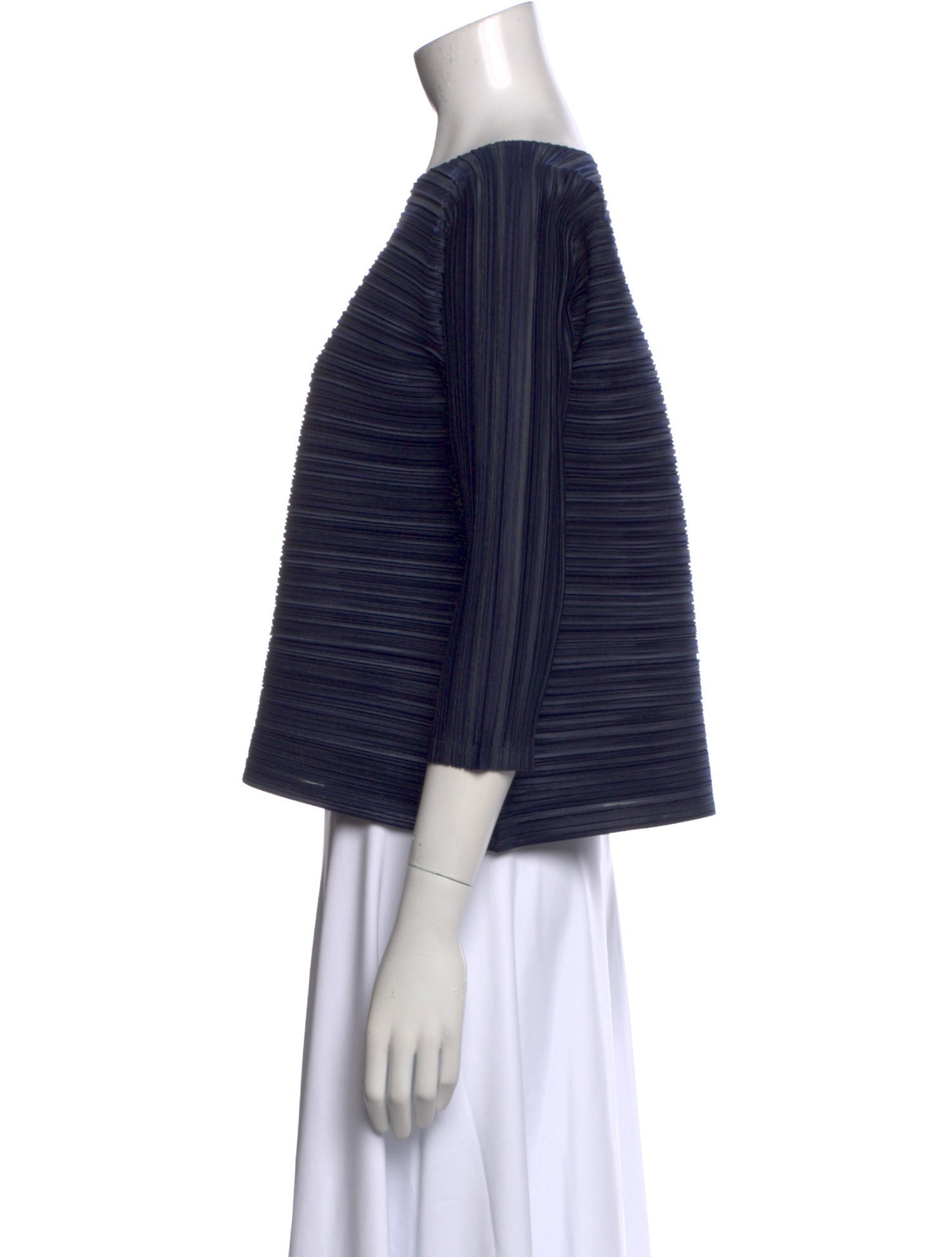 Pleats Please Issey Miyake Striped Bateau Neckline Top