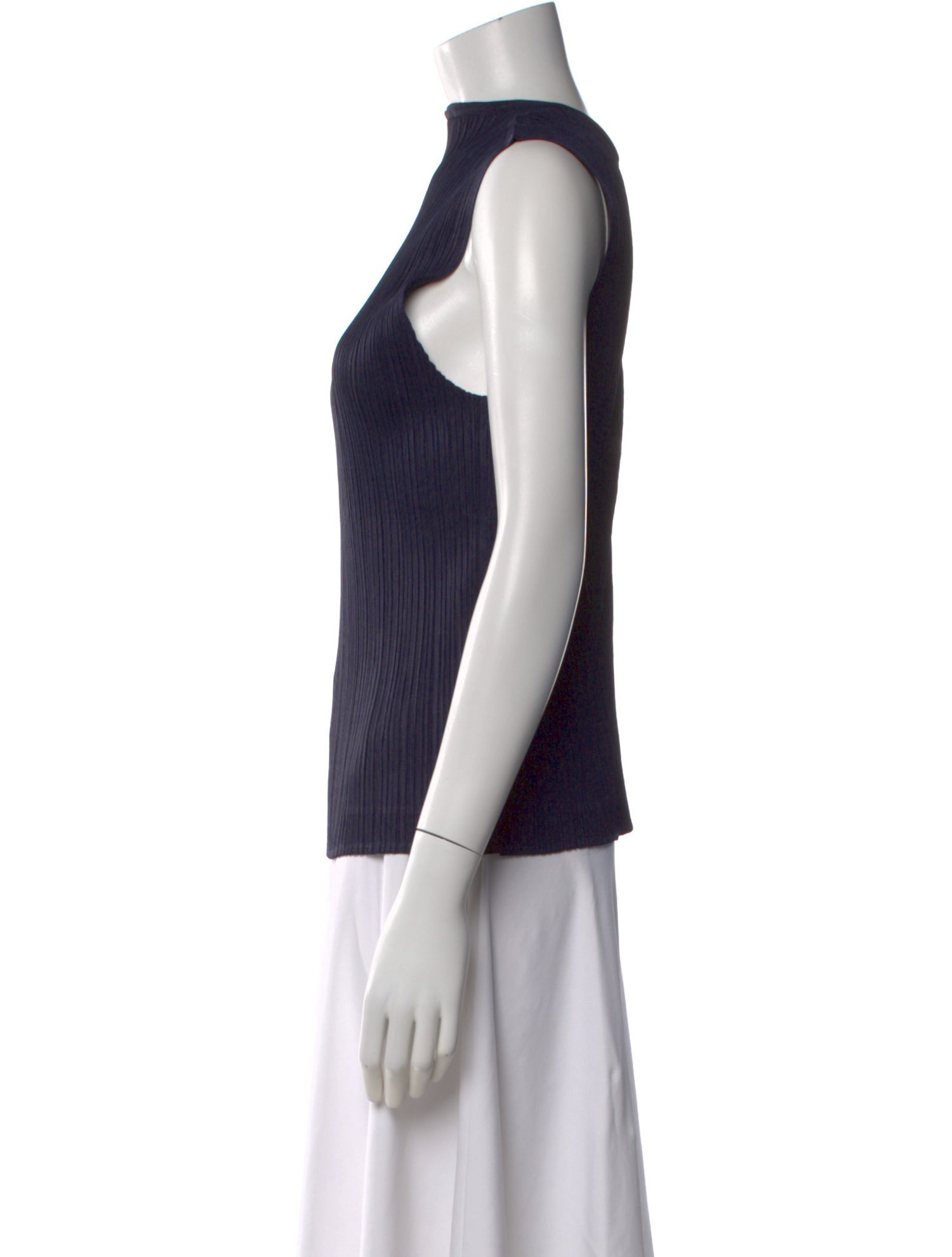 Pleats Please Issey Miyake Mock Neck Sleeveless Top - Blue Tops