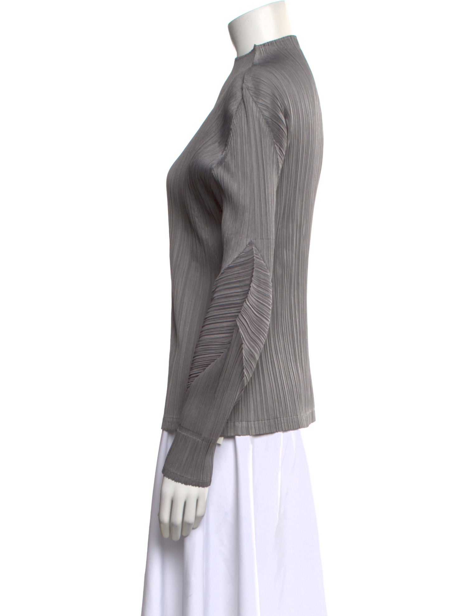 Pleats Please Issey Miyake Mock Neck Long Sleeve Top - Grey Tops