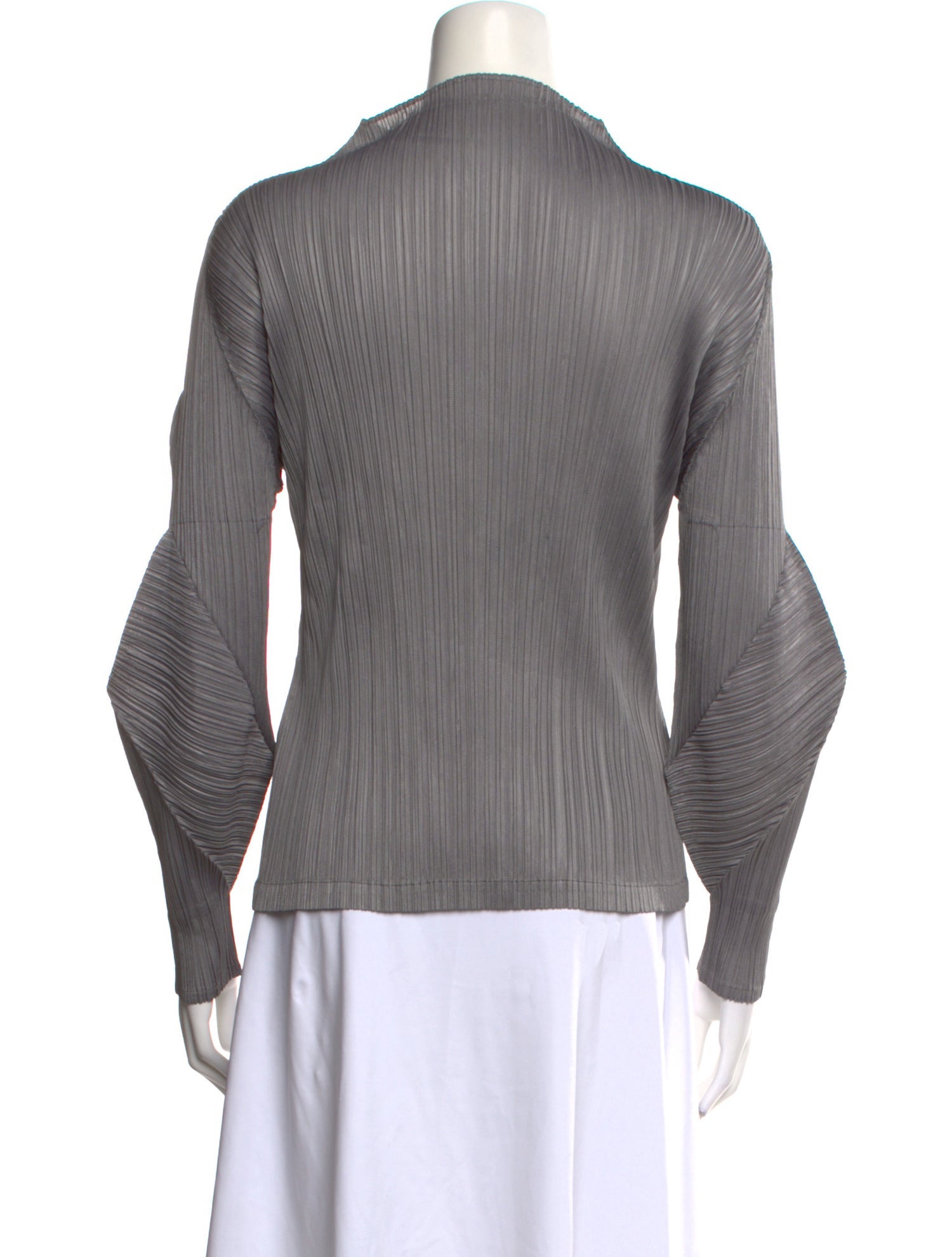 Pleats Please Issey Miyake Mock Neck Long Sleeve Top - Grey Tops