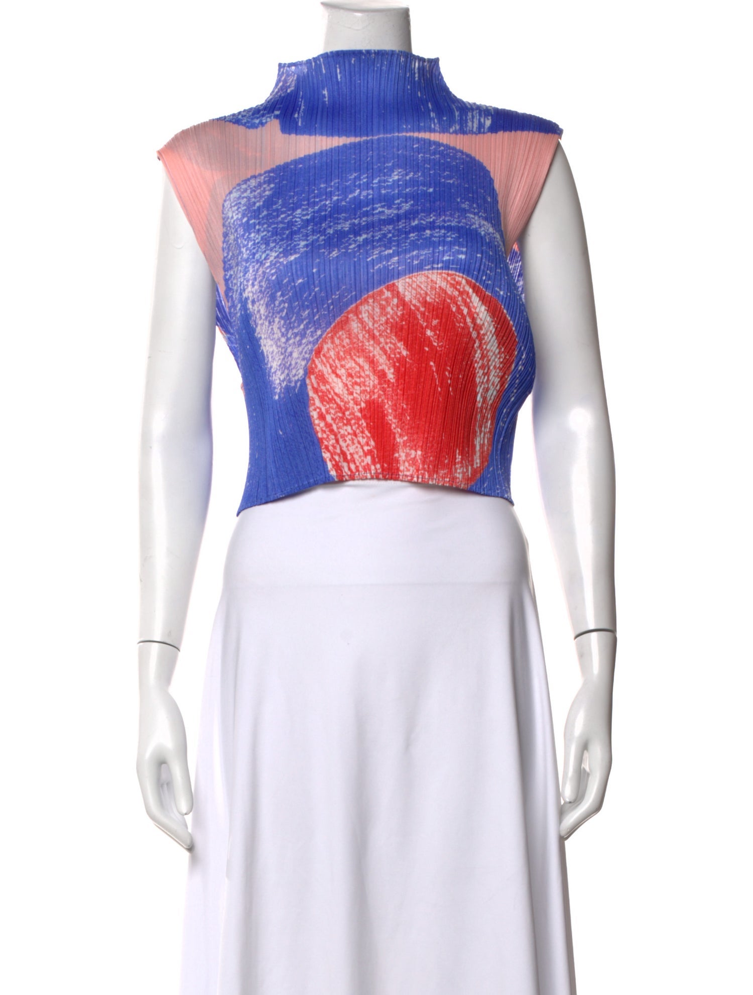 Pleats Please Issey Miyake Graphic Print Mock Neck Top