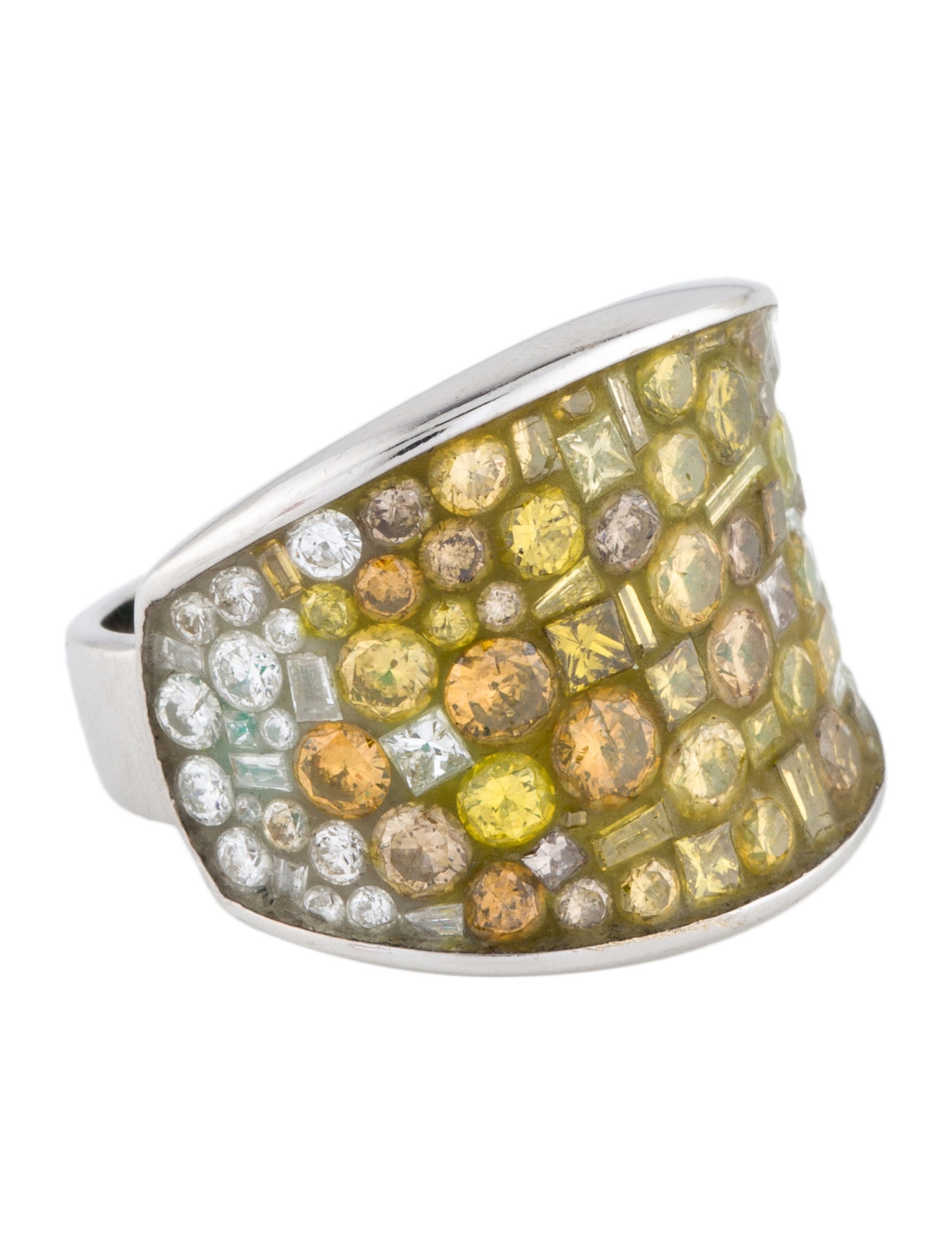 Plevé 18K Multicolor Diamond and Resin Cocktail Ring