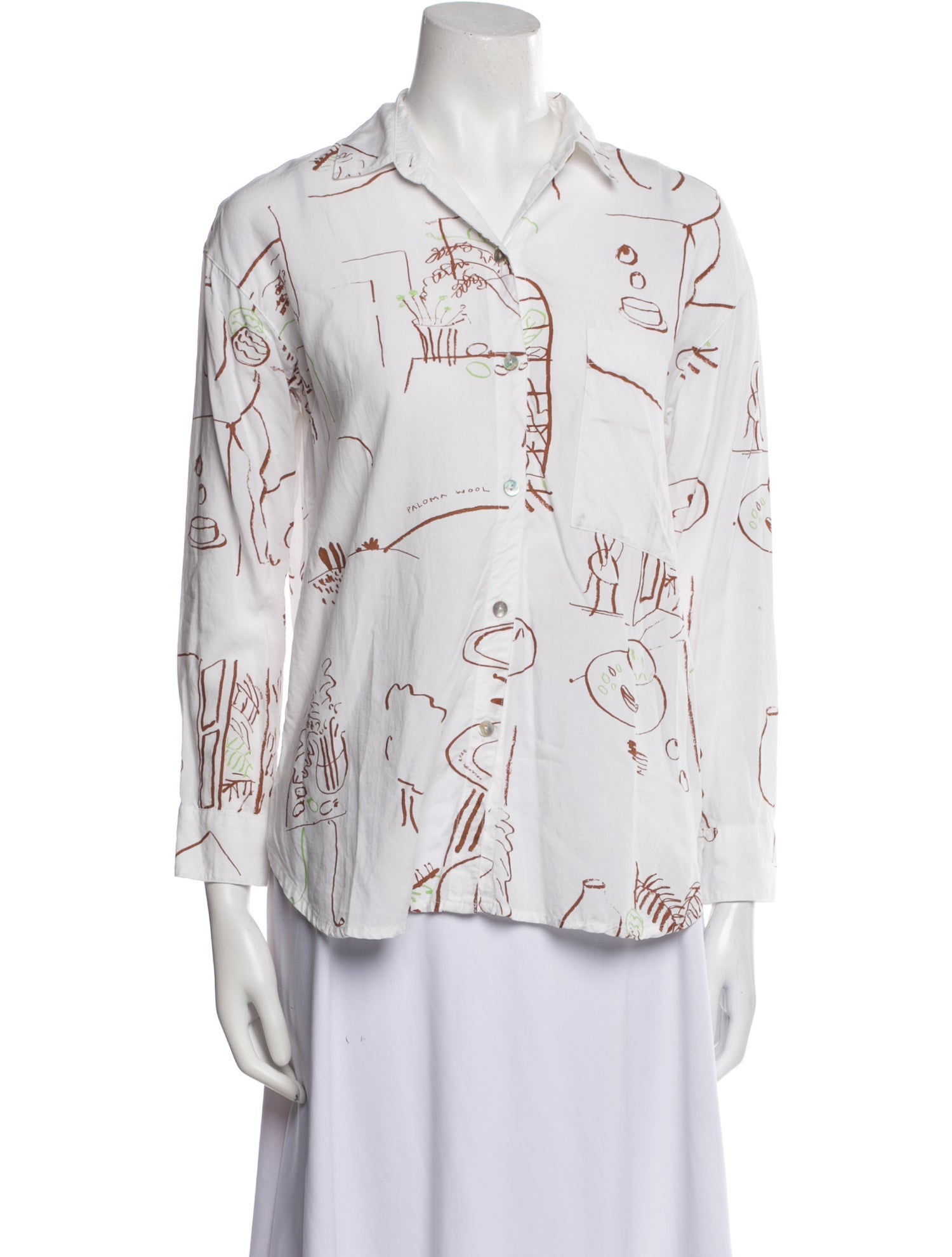 Paloma Wool Printed Three-Quarter Sleeve Button-Up Top