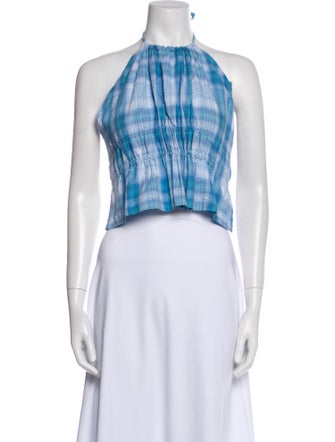 Paloma Wool Plaid Print Halterneck Crop Top