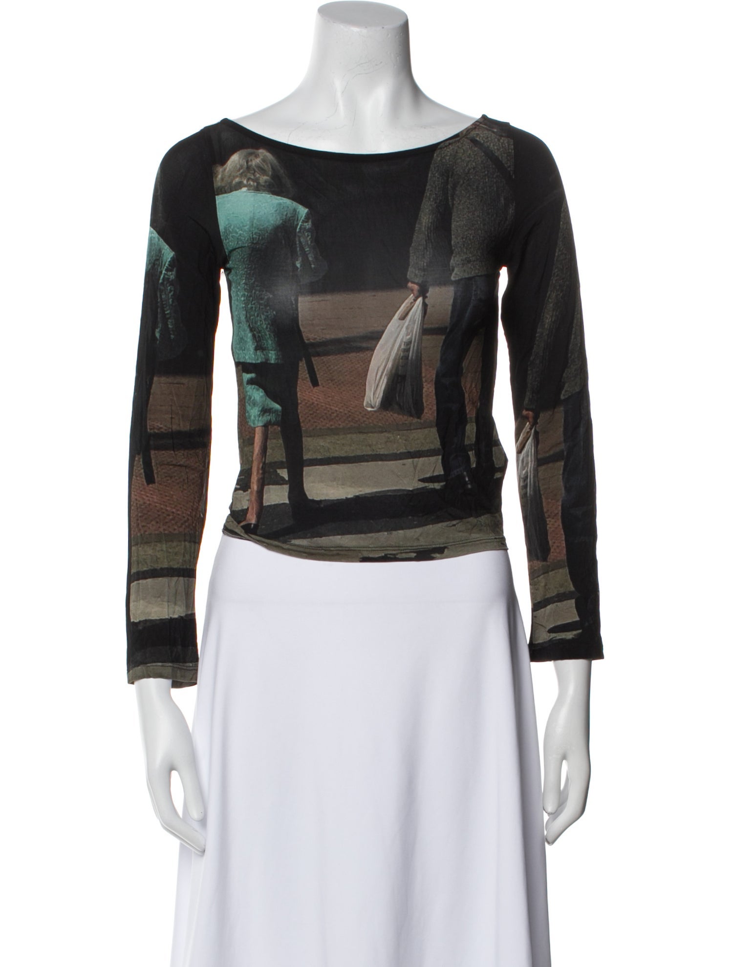 Paloma Wool Graphic Print Bateau Neckline Crop Top