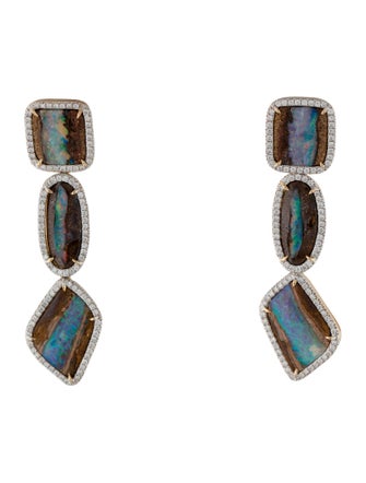 Pamela Huizenga 18K Boulder Opal & Diamond Drop Earrings