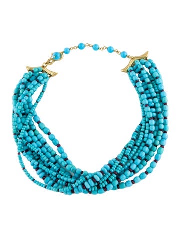 Paul Morelli Bead Strand 18K Turquoise & Glass Filled Ruby Multistrand Necklace