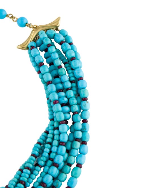 Paul Morelli 18K Turquoise & Glass Filled Ruby Bead Multistrand Necklace