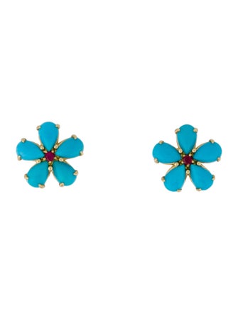 Paul Morelli 18K Turquoise & Ruby Petal Stud Earrings
