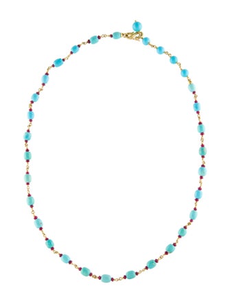 Paul Morelli 18K Turquoise & Ruby Bead Strand Necklace