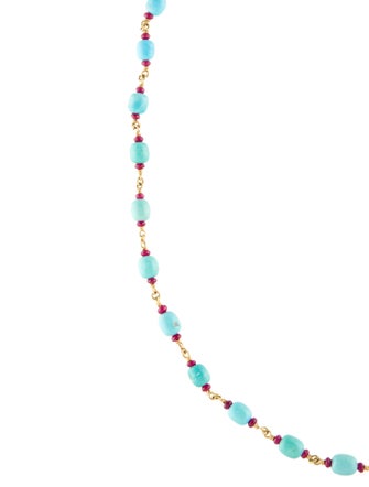 Paul Morelli 18K Turquoise & Ruby Bead Strand Necklace