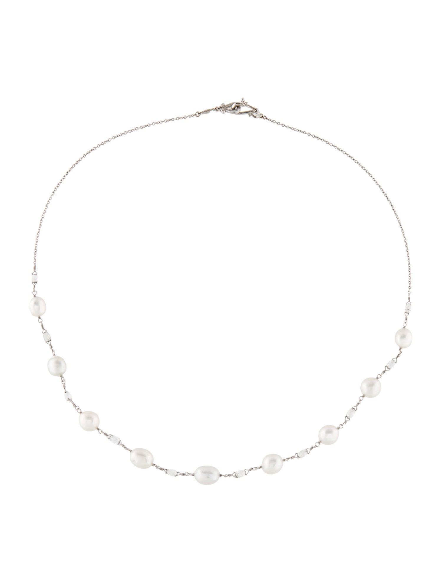 Paul Morelli Platinum Pearl & Diamond Station Necklace