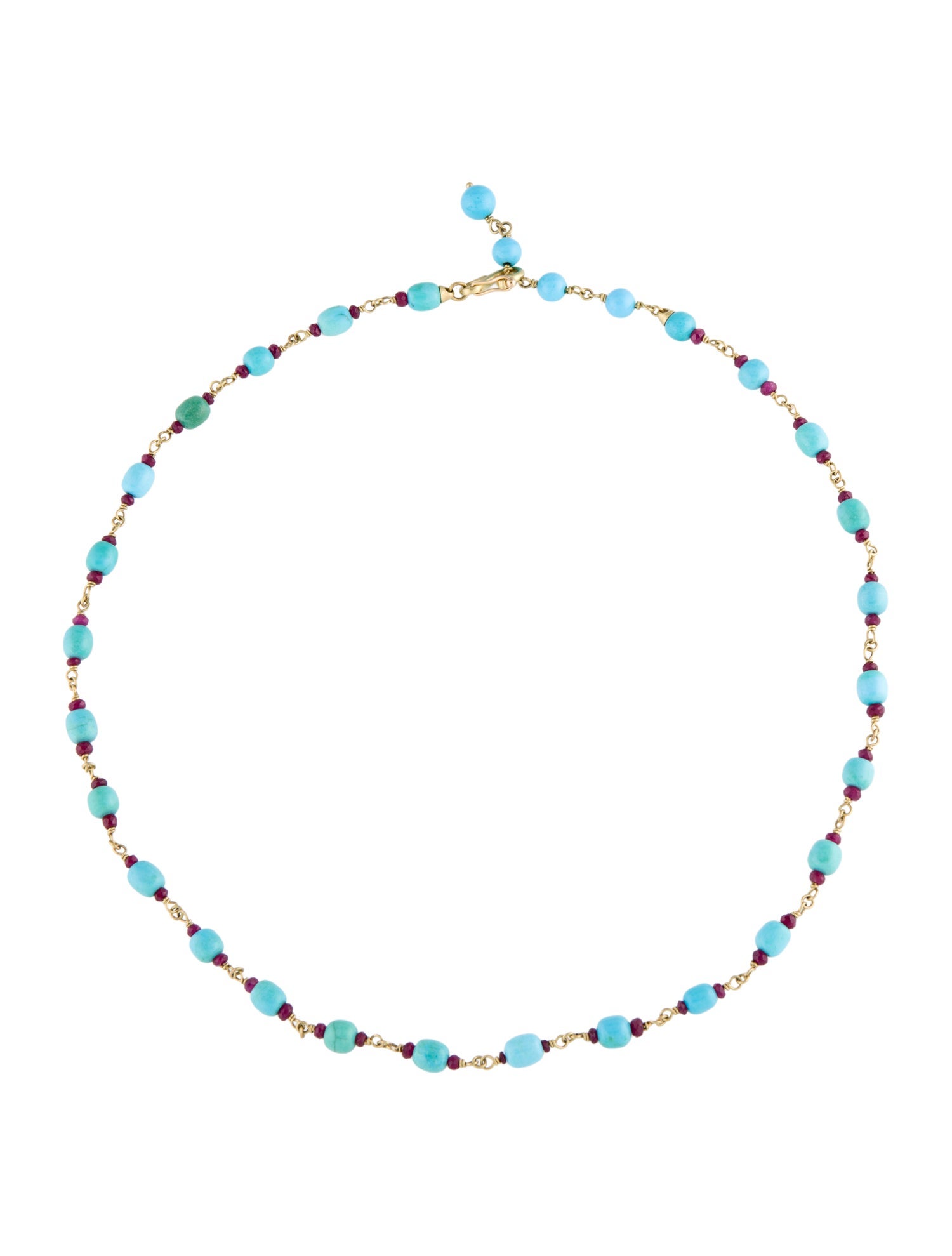 Paul Morelli 18K Turquoise & Glass Filled Ruby Bead Strand Necklace