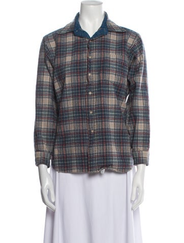 Pendleton Tops Virgin Wool Plaid Print Button-Up Top L