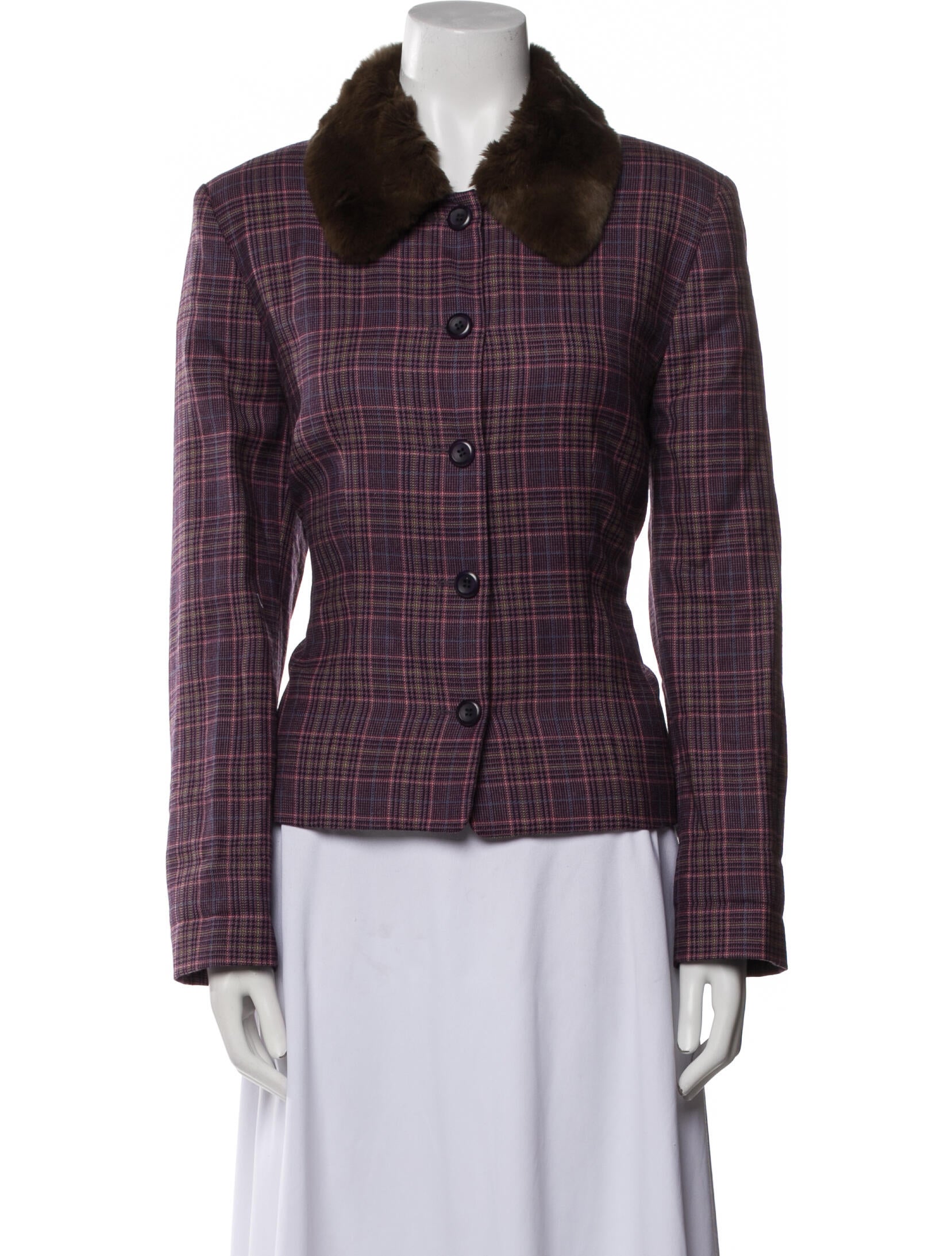 Pendleton Virgin Wool Plaid Print Fur Jacket