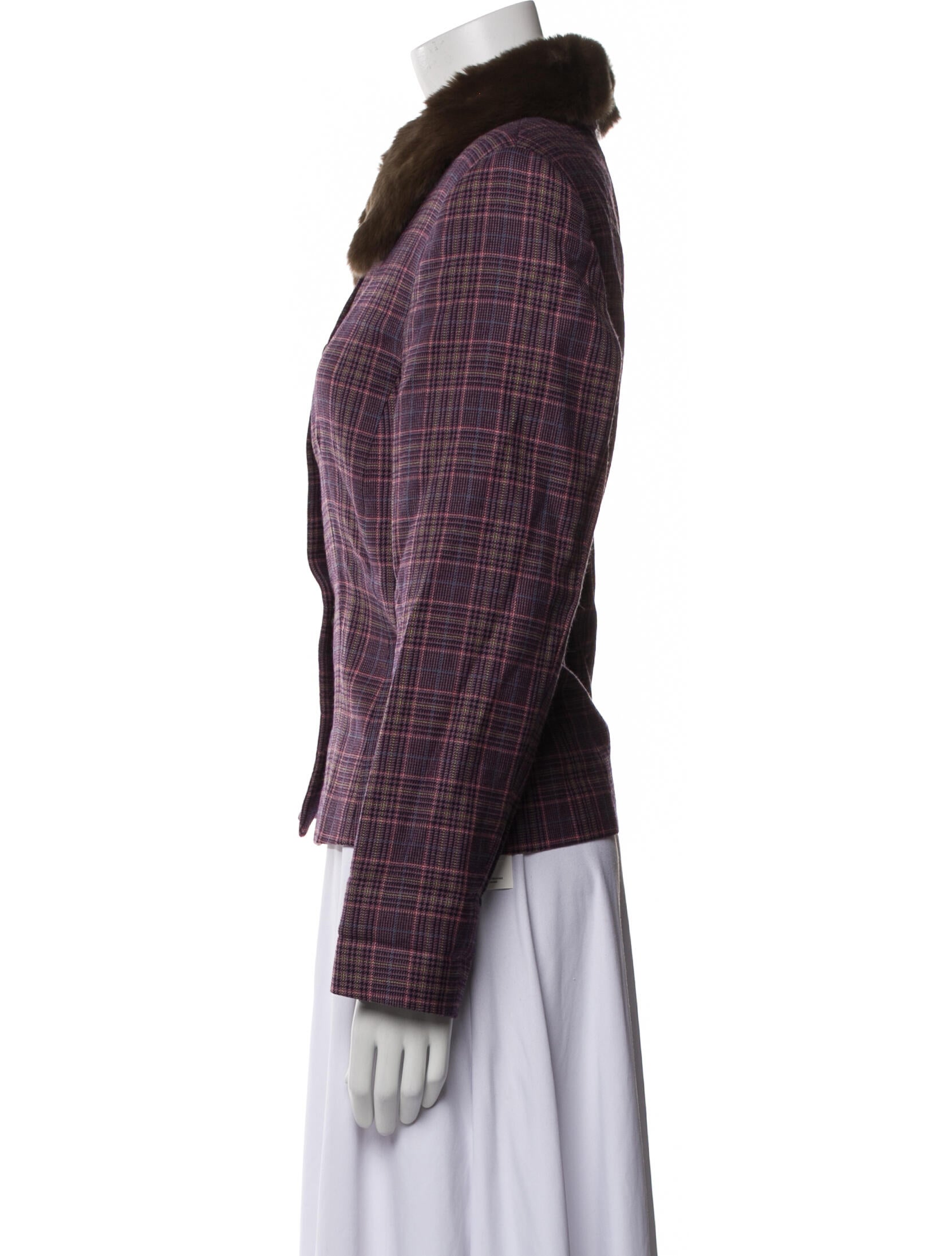 Pendleton Virgin Wool Plaid Print Fur Jacket