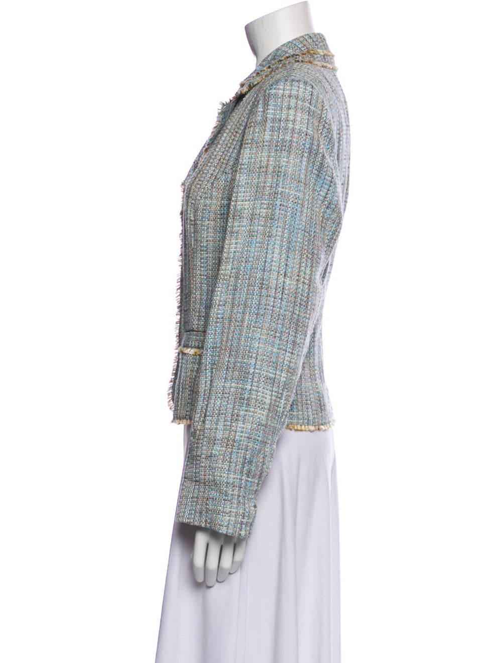 Pendleton Blazer Blue Tweed Pattern Raw-Edge Trim… - image 2