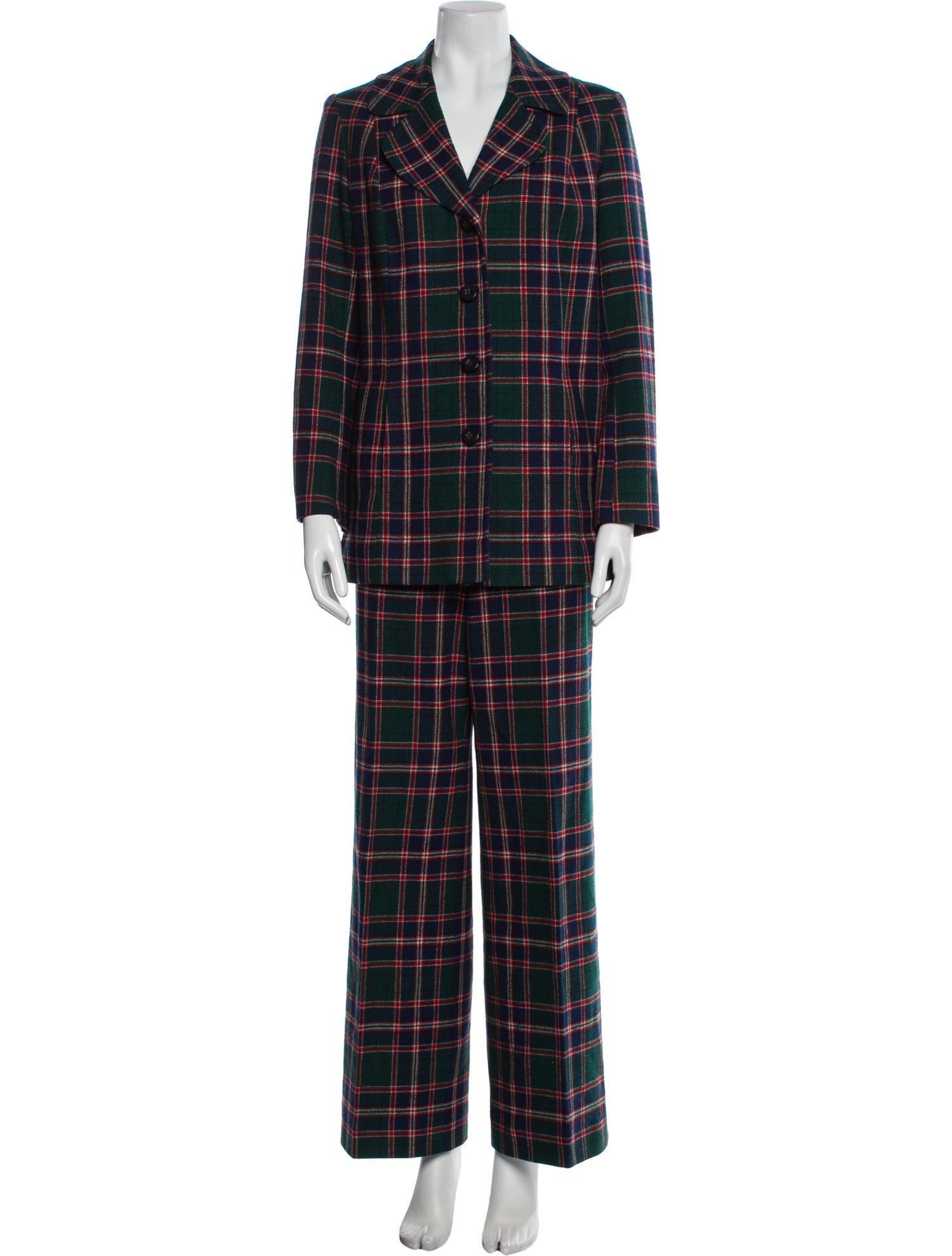 Pendleton Virgin Wool Plaid Print Pantsuit