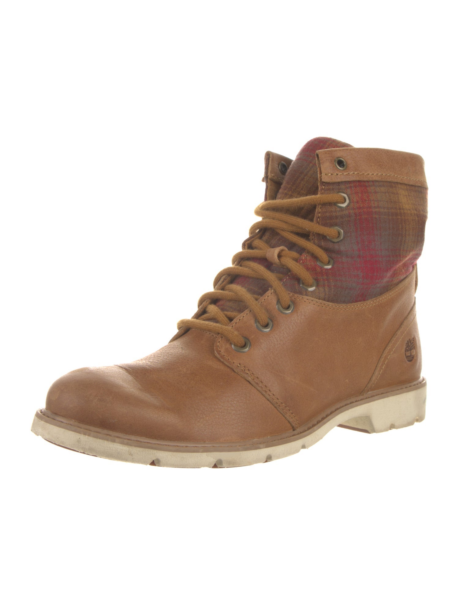 Pendleton Leather Plaid Print Lace-Up Boots