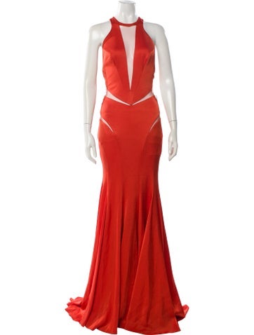 Pre-owned Pnina Tornai Halterneck Long Dress In Orange