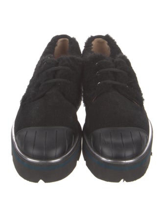 Pollini Suede Fur Trim Oxfords