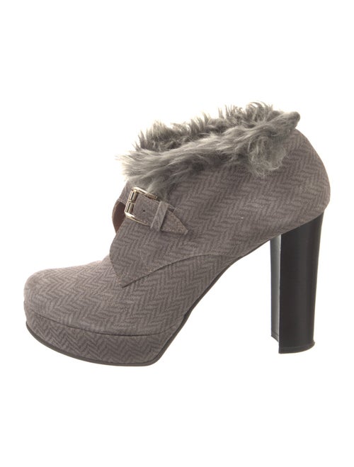 Pollini Suede Faux Fur Trim Pumps