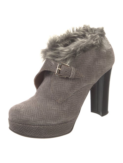 Pollini Suede Faux Fur Trim Pumps