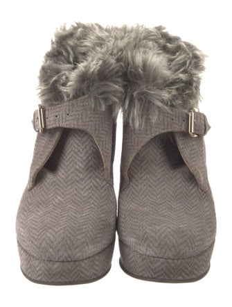 Pollini Suede Faux Fur Trim Pumps