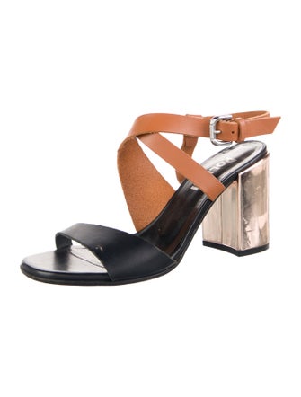 Pollini Leather Colorblock Pattern Sandals
