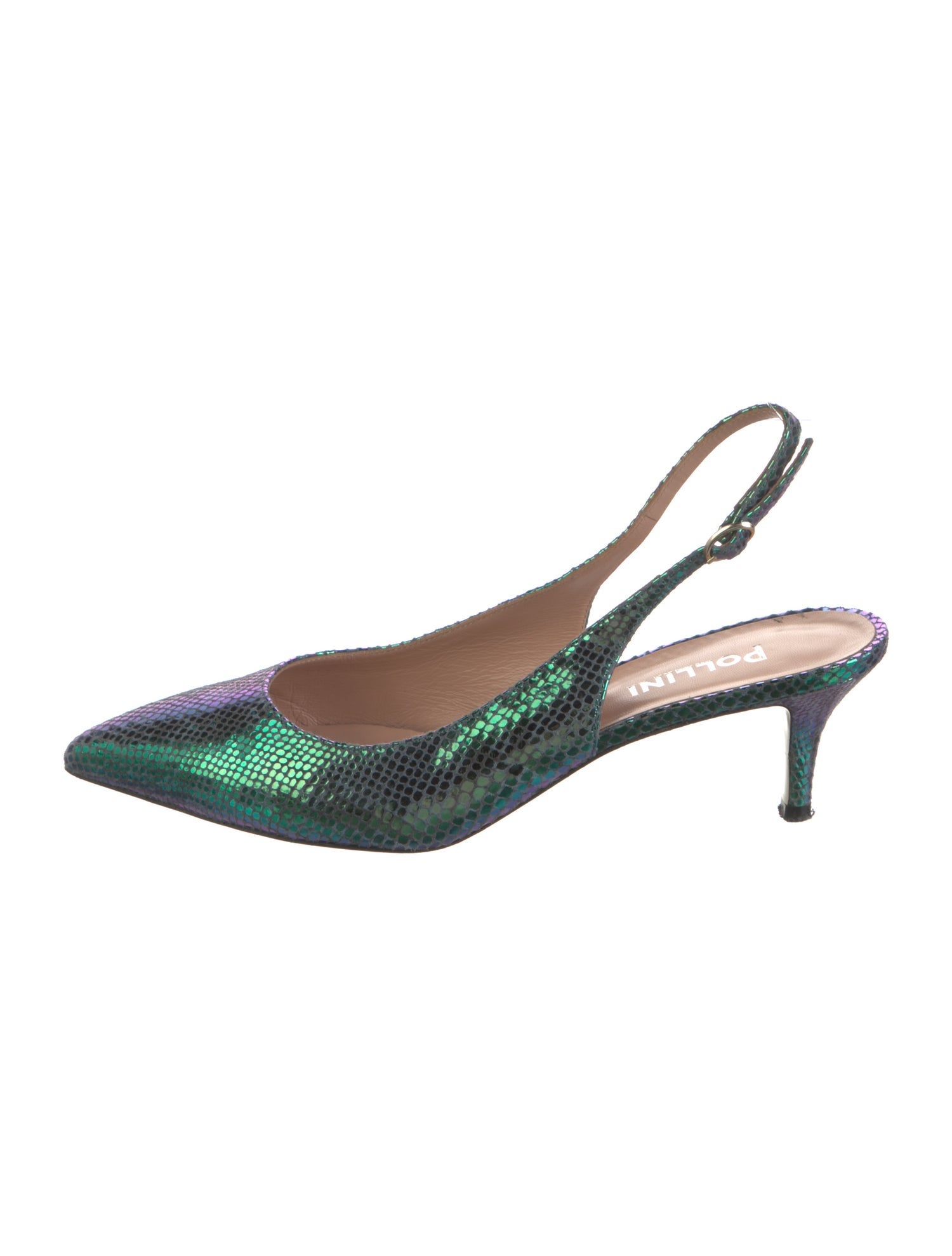 Pollini Embossed Leather Animal Print Slingback Pumps