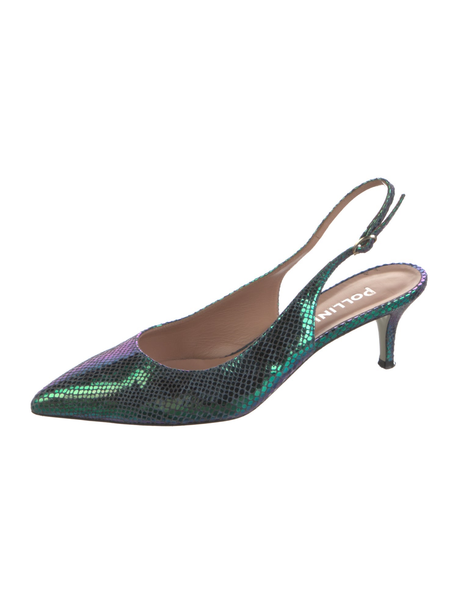 Pollini Embossed Leather Animal Print Slingback Pumps