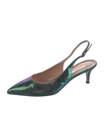 Pollini Embossed Leather Animal Print Slingback Pumps