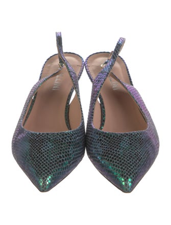 Pollini Embossed Leather Animal Print Slingback Pumps