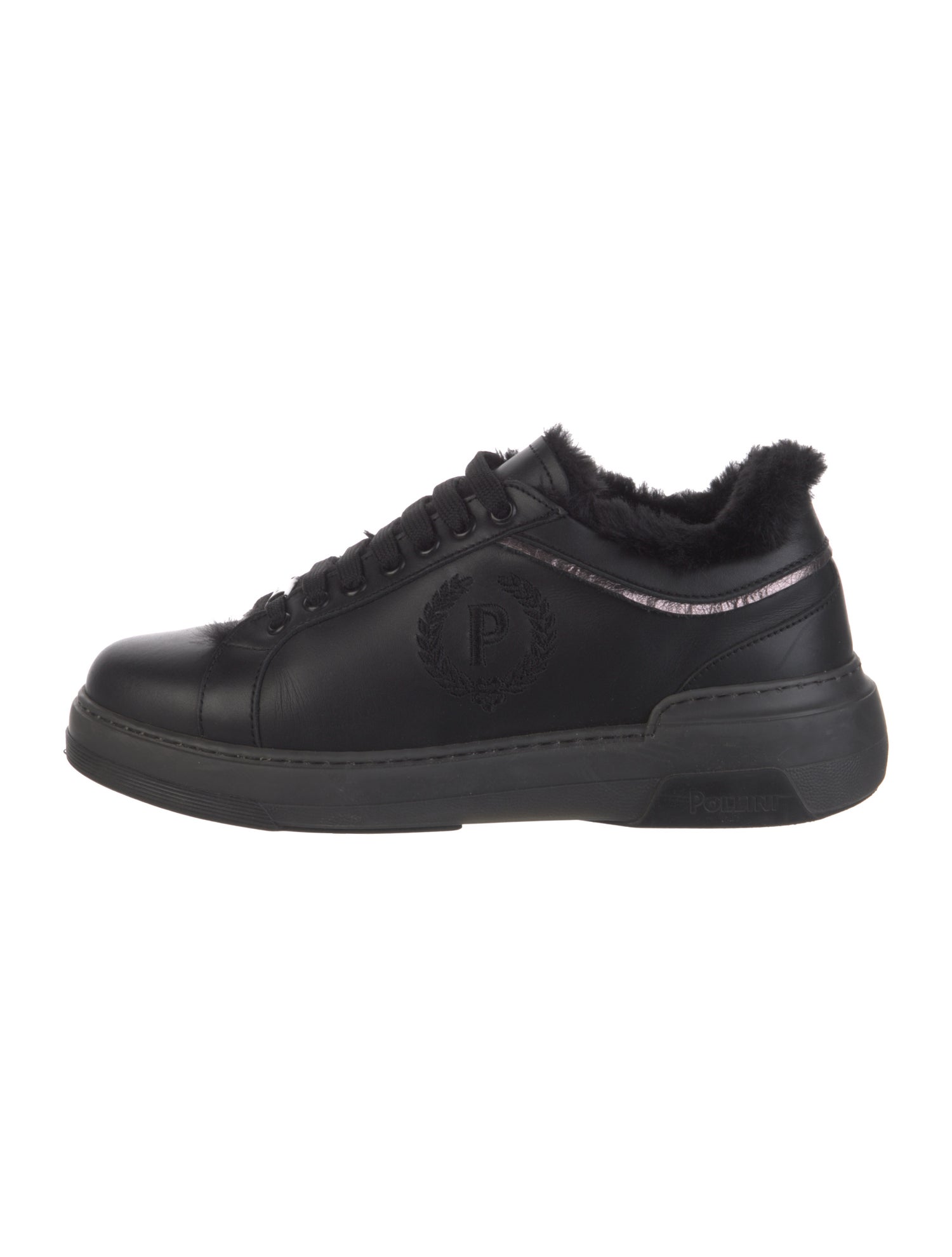Pollini Leather Fur Trim Sneakers