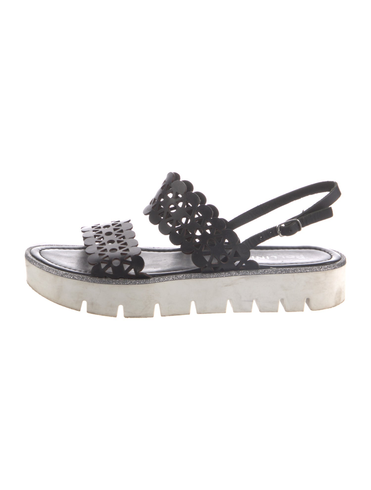 Pollini Leather Glitter Accents Slingback Sandals