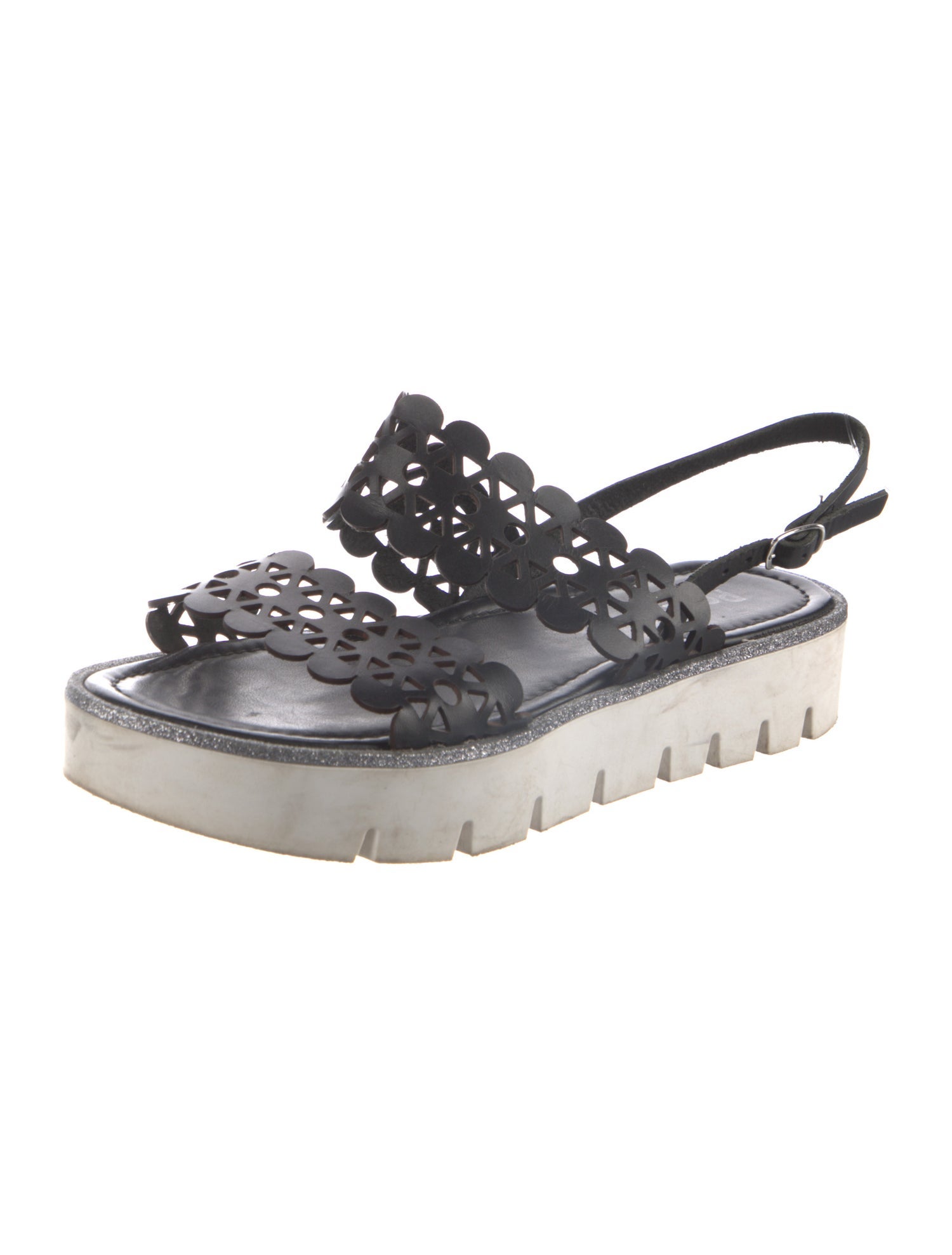 Pollini Leather Glitter Accents Slingback Sandals