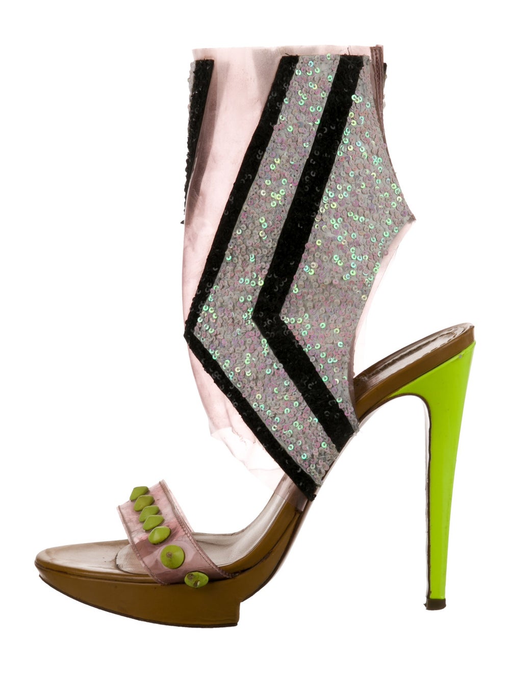 Pollini Leather Colorblock Pattern Slingback Sand… - image 1